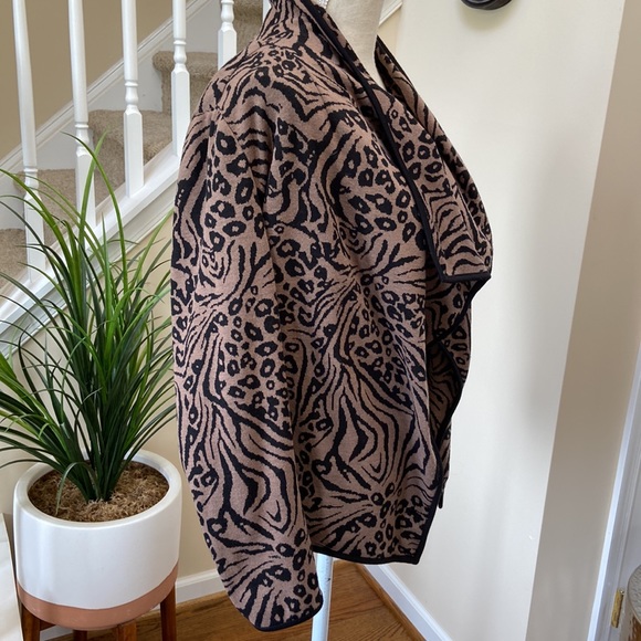 MIDNIGHT VELVET Womens Black Brown Leopard Hi-Low Open Draped Sweater Jacket SZM - Picture 8 of 9